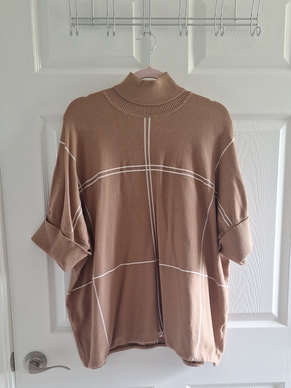 Alfani Tan Windowpane Mock Neck Sweater